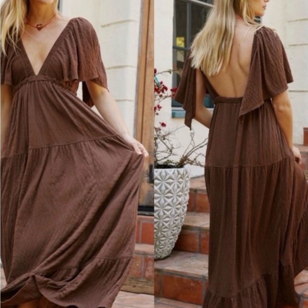 Free People La La maxi dress fudge brown -size L